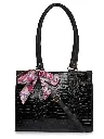 Elegant Black Croc-Textured Handbag with Chic Scarf Detail